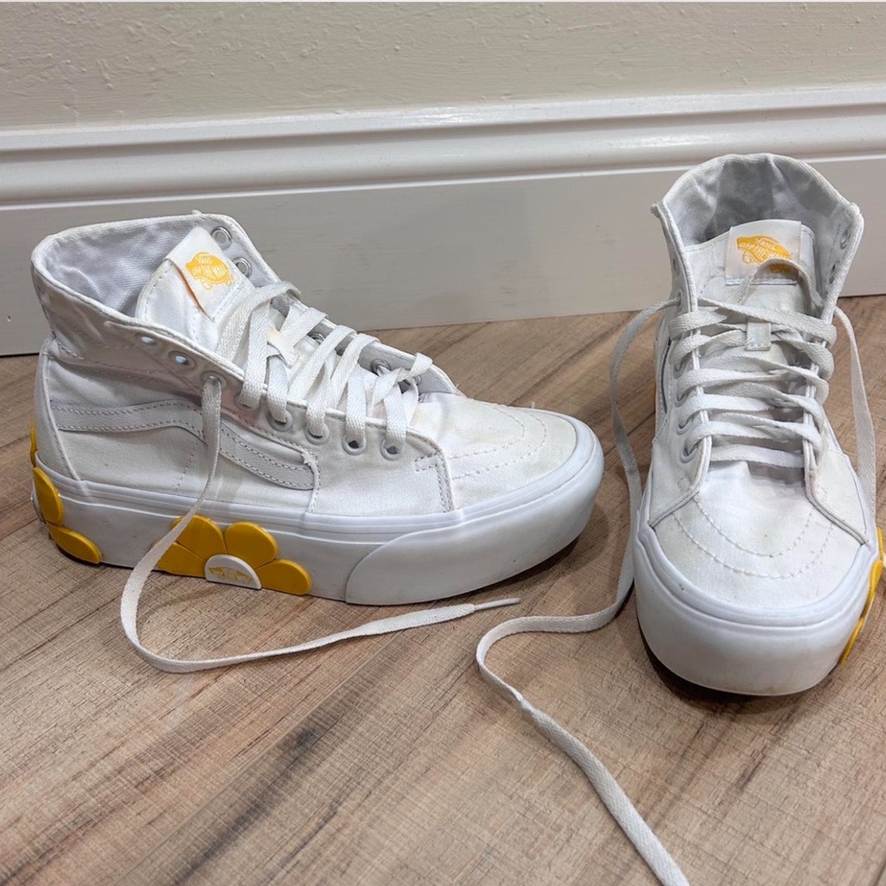Vans White and Yellow High-Top Sneakers